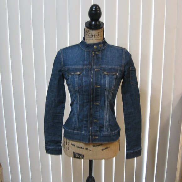 NWT Guess dark blue denim jean moto jacket XS extra small - Picture 1 of 6